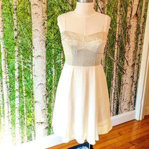 Metallic Gold & Cream Mini Dress w Structured / Corset Bodice & Spaghetti Straps